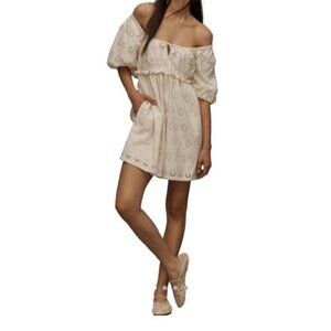 Anthropologie Small Pilcro Puff-Sleeve Eyelet Romper White MSRP $158 NWT